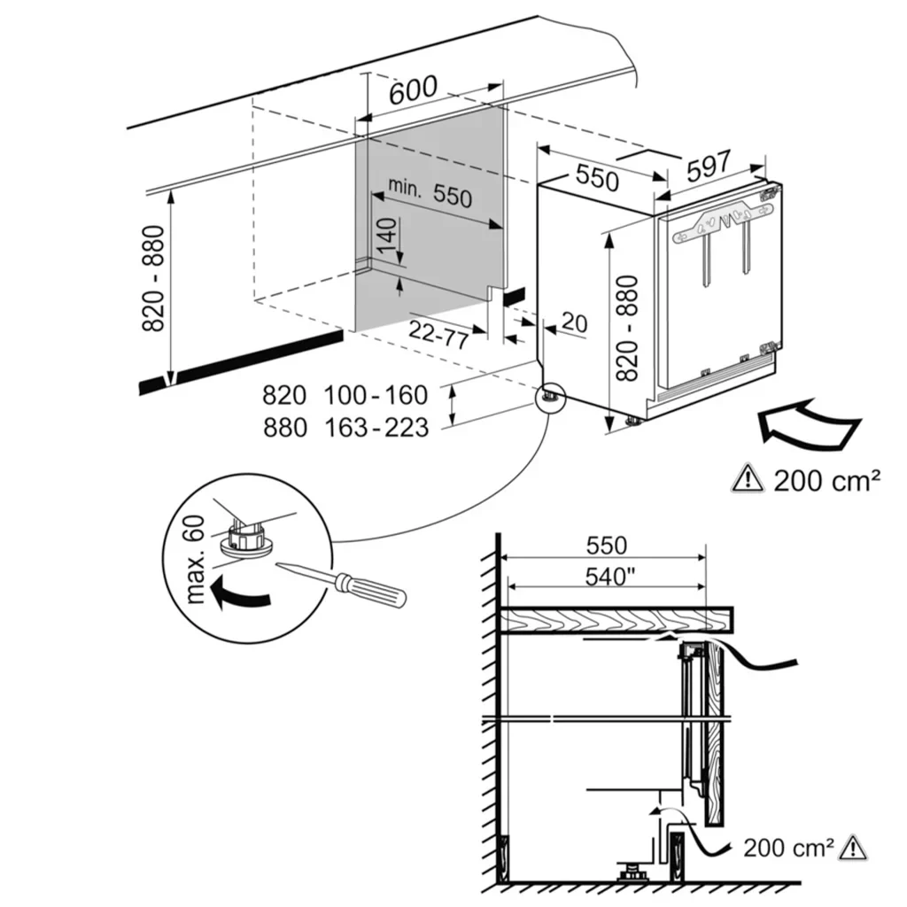Liebherr Built-in UIK 1514 Comfort Under Counter Fridge with Freezer